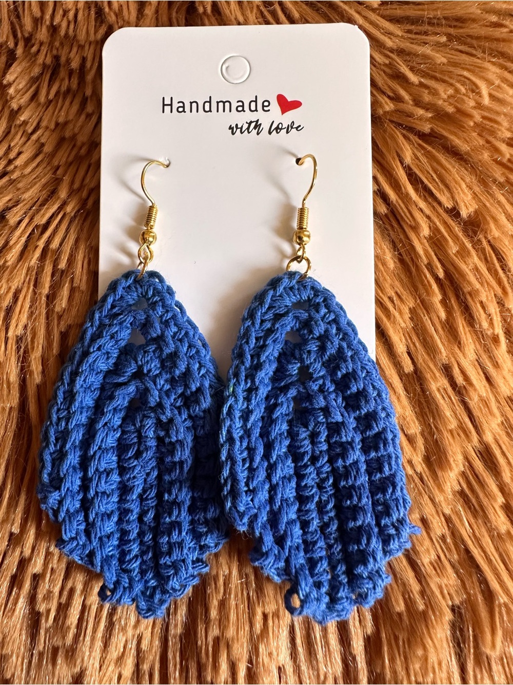Handmade Blue Crochet Drop Earrings -